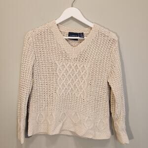 Vintage Liz Sport Knit Sweater Cotton Linen Cable Beachy Cottagecore - Size PS